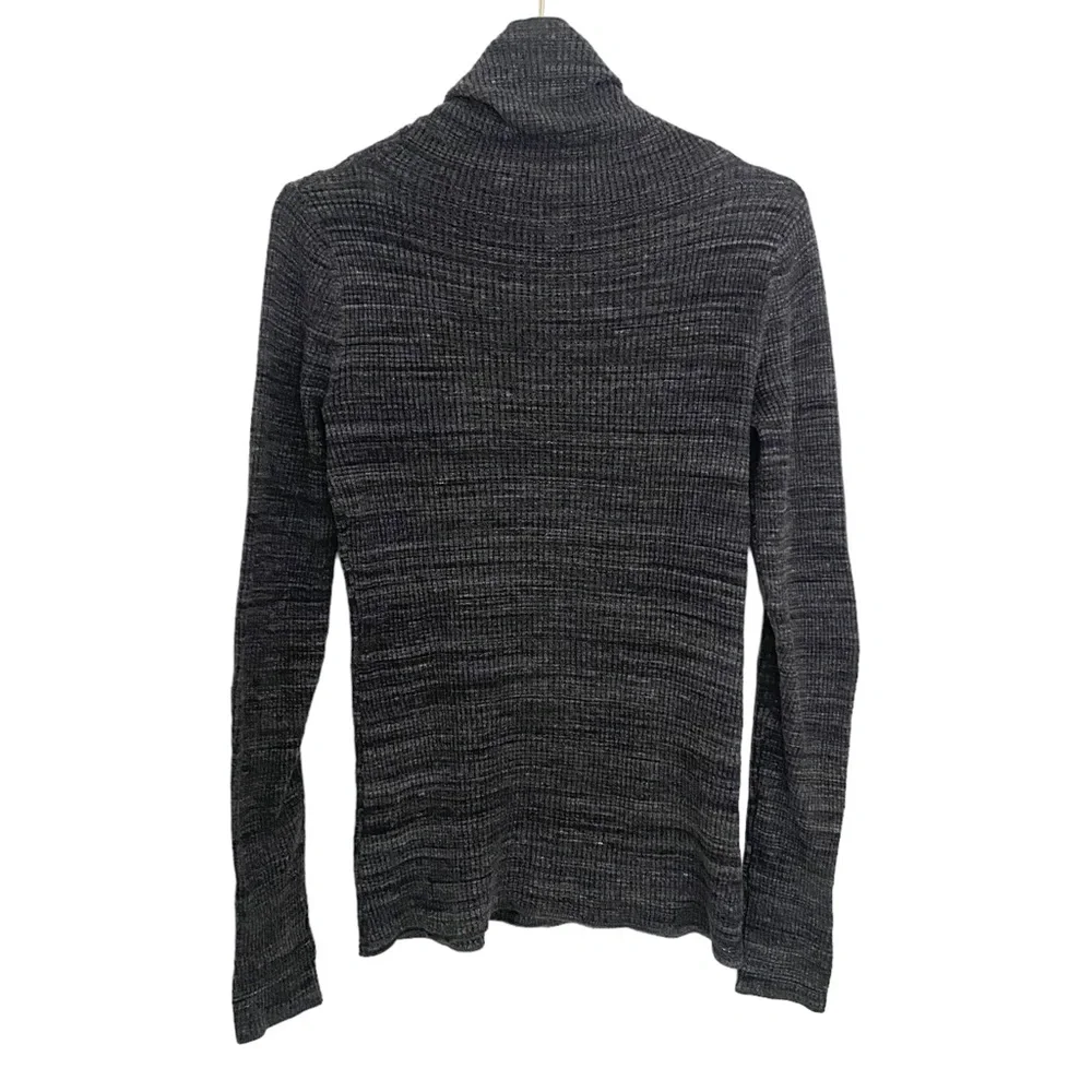 Margaret O’Leary Waffle Weave Thermal Turtleneck Sweater Sz Small Grey Thumbhole - Picture 5 of 7